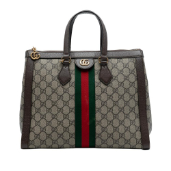 Gucci B Gucci Brown Beige Coated Canvas Fabric GG Supreme Ophidia Satchel Italy