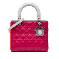Christian Dior B Dior Pink Dark Pink Lambskin Leather Leather Medium Tricolor Lambskin Cannage Lady Dior Italy