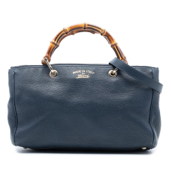 Gucci B Gucci Blue Navy Calf Leather Medium skin Bamboo Shopper Satchel Italy