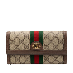 Gucci B Gucci Brown Coated Canvas Fabric GG Supreme Web Ophidia Continental Wallet Italy