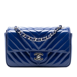 Chanel AB Chanel Blue Patent Leather Leather Mini Rectangular Classic Chevron Patent Single Flap Italy