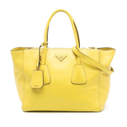 Prada B Prada Yellow Calf Leather Vitello Daino Double Zip Convertible Tote Italy