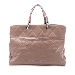 Chanel B Chanel Brown Nude Caviar Leather Leather CC Quilted Caviar Timeless Tote Italy