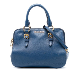 Miu Miu B Miu Miu Blue Goatskin Leather Madras Bowler Bag Italy
