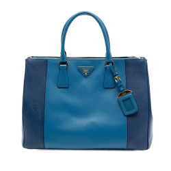 Prada AB Prada Blue Saffiano Leather Large Bicolor Lux Galleria Double Zip Satchel Italy