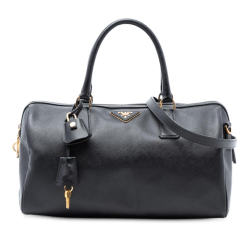 Prada B Prada Black Saffiano Leather Lux Boston Bag Italy