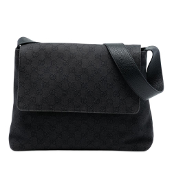 Gucci B Gucci Black Denim Fabric GG Messenger Bag Italy