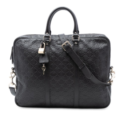 Gucci B Gucci Black Calf Leather Guccissima Business Bag Italy