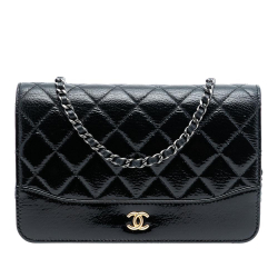 Chanel Black Patent Leather Leather CC Quilted Patent Aged Calfskin Gabrielle Wallet On Chain Italy