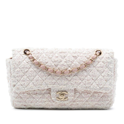 Chanel AB Chanel Pink Light Pink with White Tweed Fabric Medium Classic Single Flap France