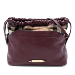 Burberry B Burberry Red Burgundy Calf Leather House Check Canvas and skin Little Crush Crossbody Italy