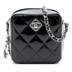 Chanel AB Chanel Black Patent Leather Leather CC Quilted Patent Diamond Resin Clutch With Chain Italy