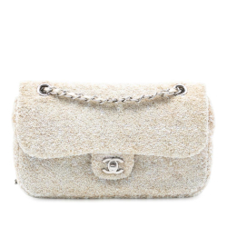 Chanel B Chanel Brown Light Beige Mesh Fabric Medium CC Sequins Single Flap Italy