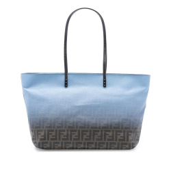 Fendi B Fendi Blue Light Blue with Brown Coated Canvas Fabric Medium Ombre Zucca Spalmati Roll Tote Italy