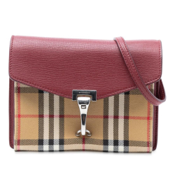 Burberry B Burberry Red Calf Leather Small and House Check Canvas Derby Macken Crossbody Italy