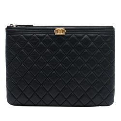 Chanel B Chanel Black Caviar Leather Leather Medium Quilted Caviar Boy O Case Clutch Italy