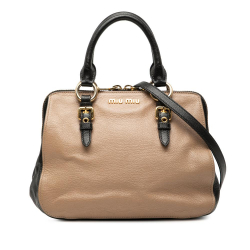 Miu Miu B Miu Miu Brown Beige with Black Goatskin Leather Bicolor Madras Satchel Italy