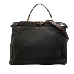 Fendi B Fendi Brown Dark Brown Nubuck Leather Leather Large Nubuck Peekaboo Iconic Satchel Italy