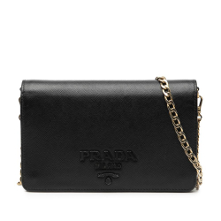 Prada B Prada Black Saffiano Leather Lux Monochrome Wallet on Chain Italy