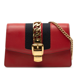 Gucci AB Gucci Red Calf Leather Super Mini Sylvie Chain Crossbody Italy