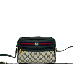 Gucci B Gucci Brown Beige with Multi Coated Canvas Fabric GG Supreme Web Crossbody Italy