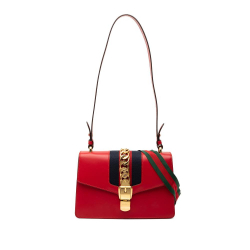 Gucci AB Gucci Red Calf Leather Small Sylvie Web Satchel Italy