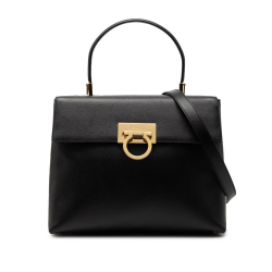 Ferragamo AB Ferragamo Black Calf Leather Gancini Iconic Top Handle Bag Italy