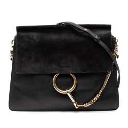 Chloé B Chloé Black Calf Leather Medium skin and Suede Faye Crossbody Italy