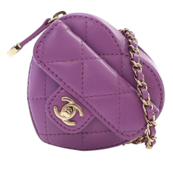 Chanel AB Chanel Purple Lambskin Leather Leather Lambskin CC in Love Heart Necklace Bag France