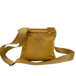Prada AB Prada Brown Beige Nylon Fabric Tessuto Zip Top Crossbody Italy
