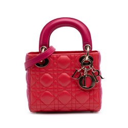 Christian Dior B Dior Red Lambskin Leather Leather Mini Bicolor Lambskin Cannage Lady Dior Italy