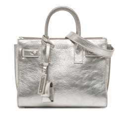 Saint Laurent B Saint Laurent Silver Calf Leather Nano Metallic Crinkled skin Supple Sac De Jour Satchel Italy