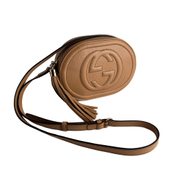 Gucci Disco Soho Leather Oval Camera Crossbody Dark Beige