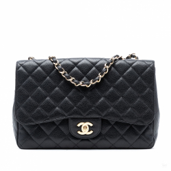 Chanel Classic Single Flap Jumbo Caviar Leather Matelassè Handbag Black