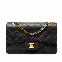 Chanel Classic Double Flap Small Lambskin Leather Matelassè Shoulder Bag Black