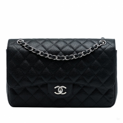 Chanel Classic Double Flap Jumbo Matelassè Caviar Leather Flap Handbag Black