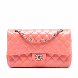 Chanel Classic Double Flap Medium Patent Leather Matelassè Shoulder Bag Pink