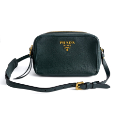 Prada Camera Shoulder Bag Daino Leather Green