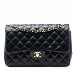 Chanel Classic Double Flap Jumbo Lambskin Leather Matelassè Handbag Black