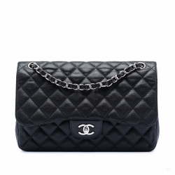 Chanel Classic Double Flap Jumbo Matelassè Caviar Leather Flap Handbag Black
