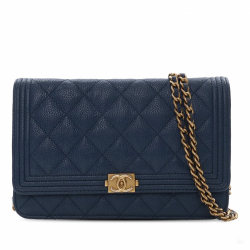 Chanel Boy Caviar Leather Quilted Wallet on Chain Crossbody Blue