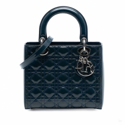 Christian Dior Lady Dior Medium Patent Leather Cannage Tote Handbag Blue