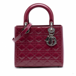 Christian Dior Lady Dior Medium Patent Leather Zip Cannage Tote Handbag Pink