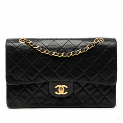 Chanel Vintage Classic Double Flap Medium Lambskin Leather Matelassè Shoulder Bag Black