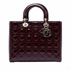 Christian Dior Lady Dior Large Patent Leather Zip Cannage Tote Handbag Red