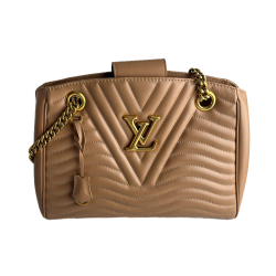 Louis Vuitton New Wave Chain Smooth Calfskin Leather Quilted Tote Shoulder Bag Noisette