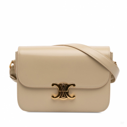 Celine Triomphe Classique Shiny Calfskin Leather Flap Crossbody Brown