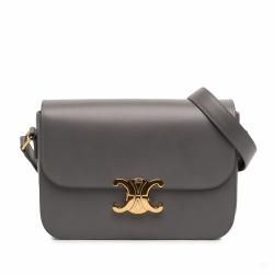 Celine Triomphe Classique Shiny Calfskin Leather Flap Crossbody Grey
