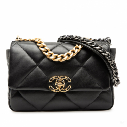 Chanel 19 Medium Lambskin Leather Matelassè Flap Handbag Black