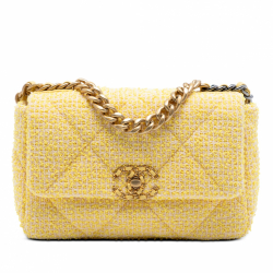 Chanel 19 Medium Tweed Matelassè Flap Handbag Yellow